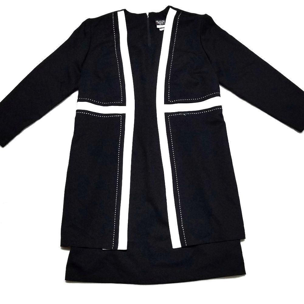 VINTAGE 80s Helen Blake Black White Jacket Dress
